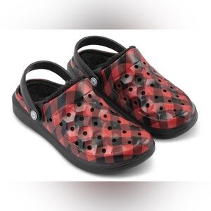 Joybees faux fur lined red and black checkered clogs Size 11